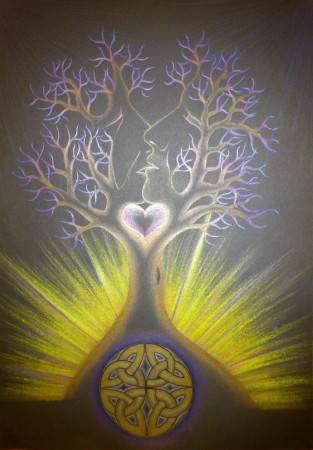 Strom života /pastelky, tuš/ A3